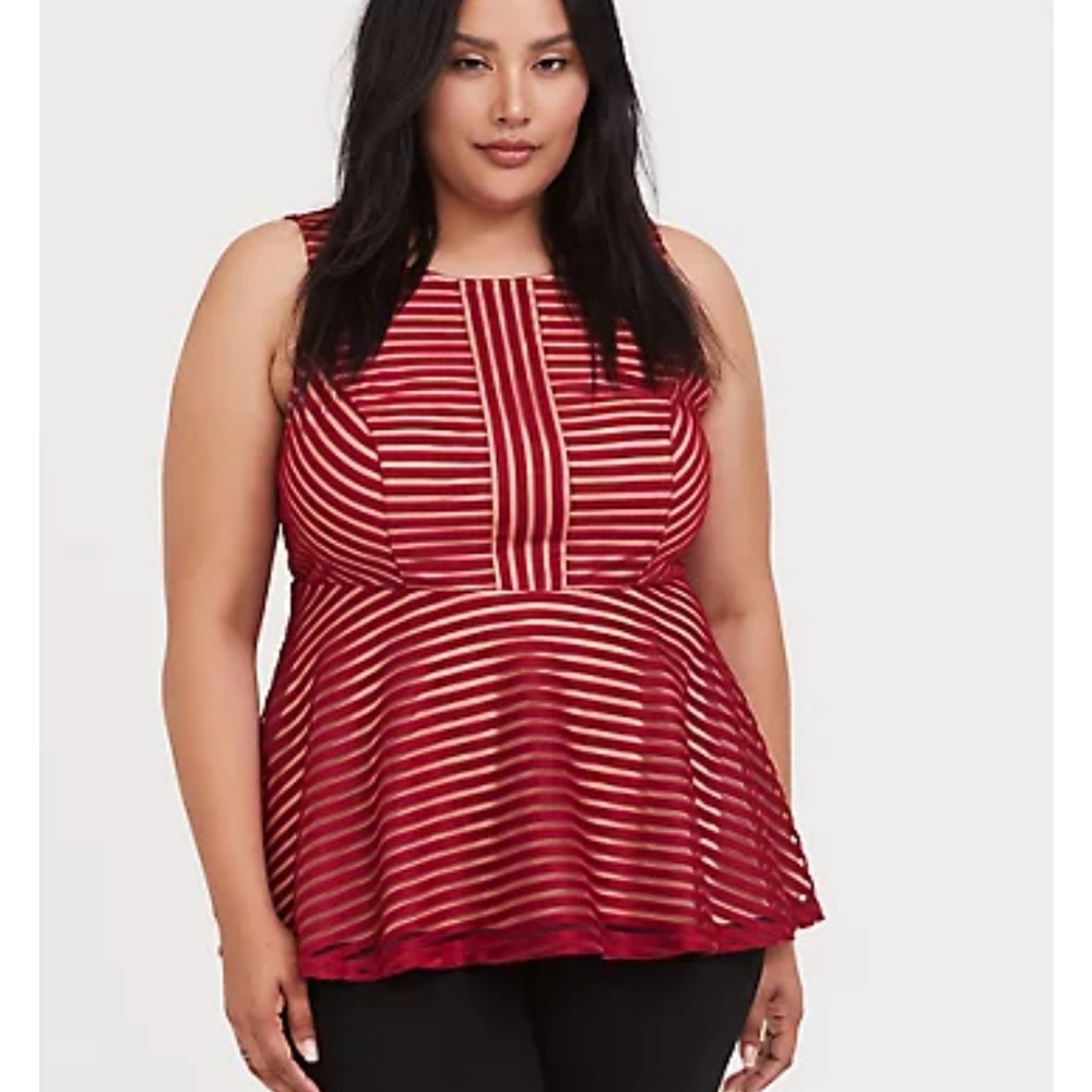 New Torrid Dark Red & Nude Striped Peplum Stretch Top M